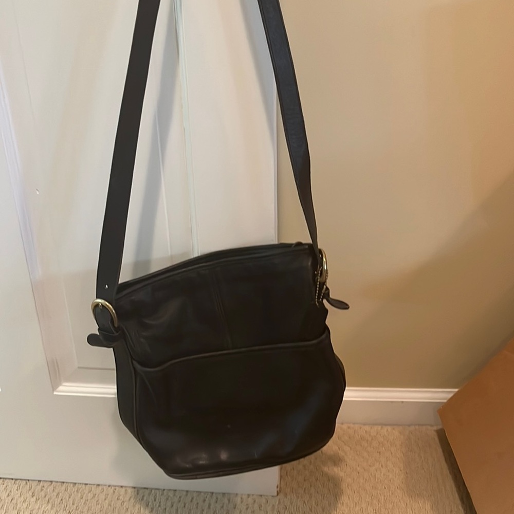 Black leather coach handbag